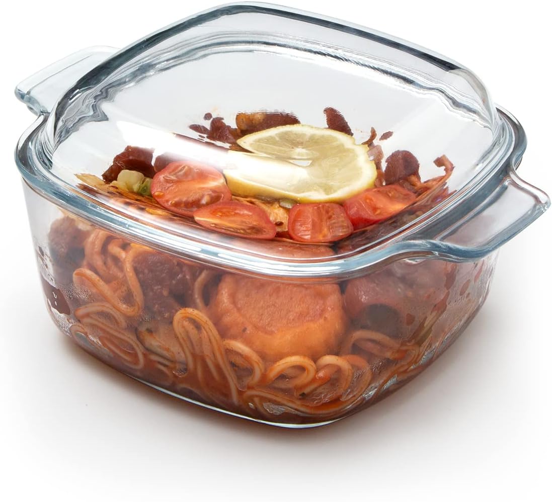 NUTRIUPS 1.5L Glass Casserole Dish with Lid Square Casserole Dish Glass Oven Bakeware Microwave Safe Dish with Lid