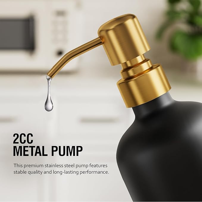 MOMEEMO Kitchen Soap Dispenser Set, Contains Hand and Dish Soap Dispenser, Suitable for Black and Gold Kitchen Decor. (Black & Gold)