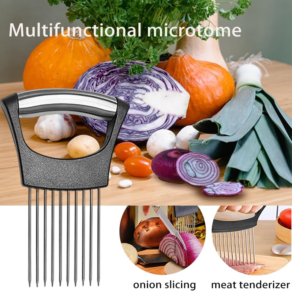 Stainless Steel Onion Holder for Slicing ，Meat Tenderizer，Fruits Vegetable Onion Cutter for Slicing and Storage of Avocados Lemon Potato Tomato and Other Meat Stalking Fork