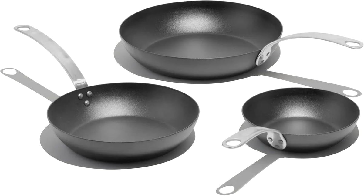 Made In Cookware - 3 Piece (Includes 8",10",12") Seasoned Blue Carbon Steel Frying Pan - (Like Cast Iron, but Better) - Professional Cookware - Crafted in Sweden - Induction Compatible