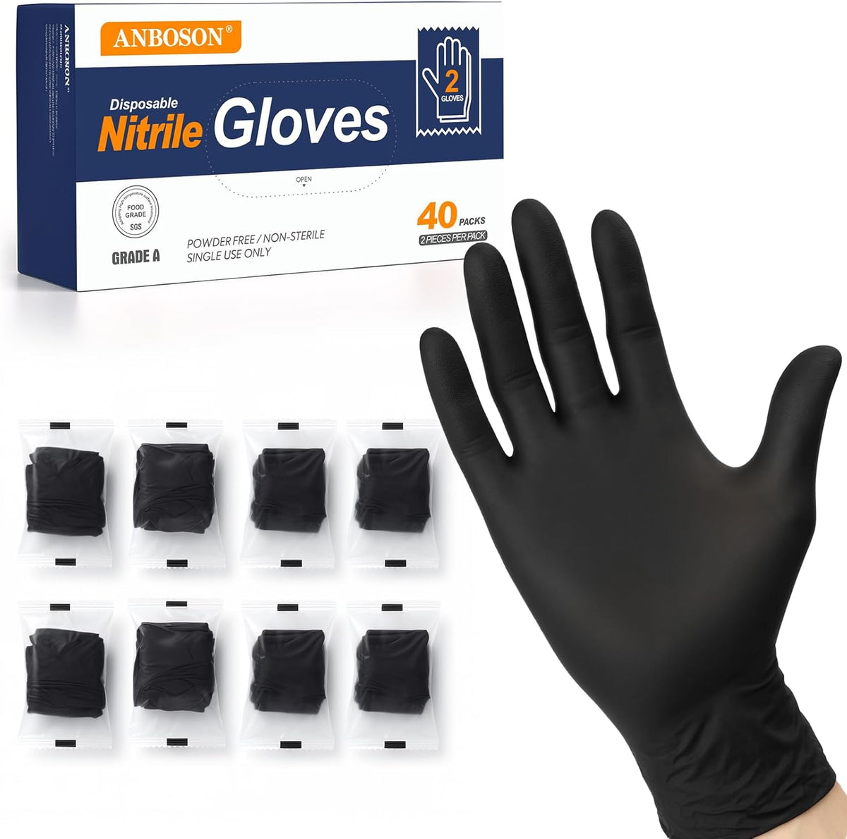 Disposable Nitrile Gloves 5mil, Individually Wrapped 40 Pairs (80 Gloves), Latex Free, Powder Free, Strong Durable Gloves for Food Prep, Cleaning, Automotive, Industrial, Travel Use X-Large