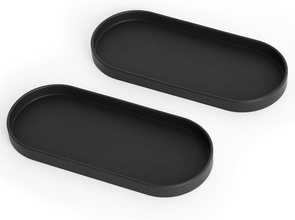 Lazy K Silicone Tray - Small Vanity Tray Organizer - Spoon Rest Holder - Kitchen Sink, Bathroom, Multi-Purpose Modern Counter Organizer (Black)