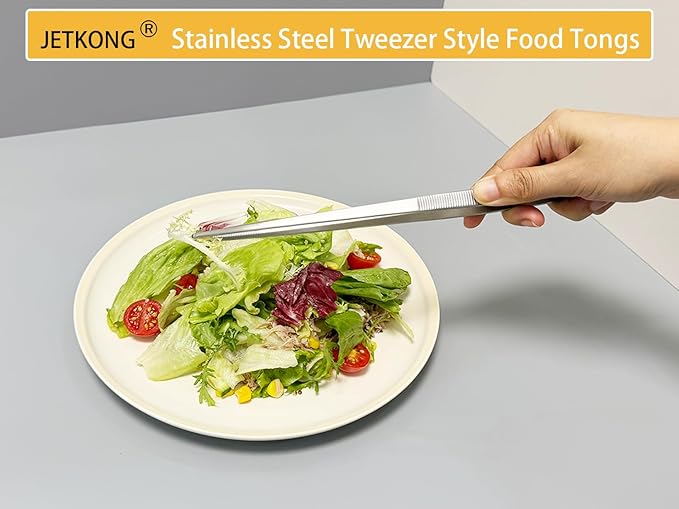 JETKONG 10 Inch Kitchen Tweezers Tongs Stainless Steel Cooking Tweezers Professional Chef Tweezers for Serving Food