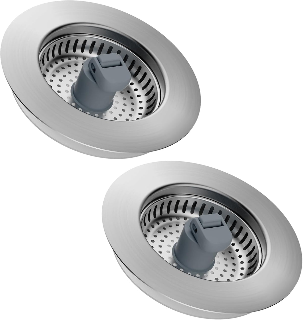 Hibbent 2 Pack 3 in 1 Kitchen Sink Drain Strainer, Stainless Steel Wrapped Shell Drain Stopper Combo, Pop Up Sink Stopper, Anti-Clogging Metal Basket Strainer with Handle for US Standard 3-1/2" Drain