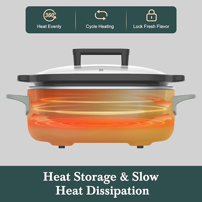 6 Quart Programmable Slow Cooker Removable Healthy Nonstick Pot - Small Kitchen Appliance for Family Dinners - Serves 6+ People - Heat Settings: Keep Warm Olive
