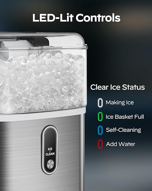 Silonn Nugget Ice Maker Countertop, Chewable Pellet Ice Machine with 33lbs Daily Produce, Pebble Ice Maker for Home Kitchen Office