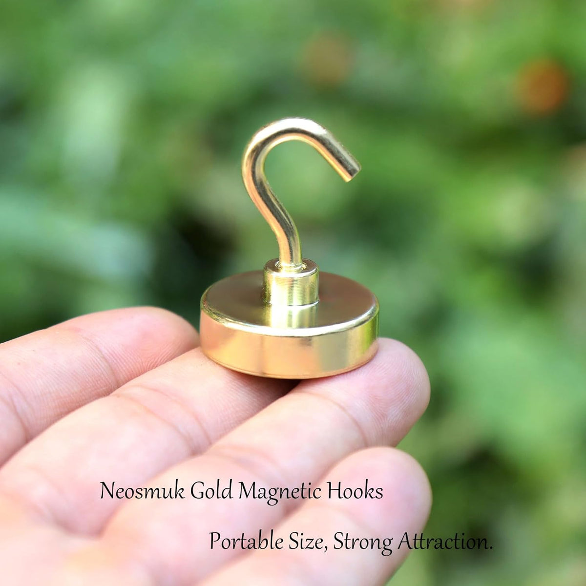 Neosmuk Magnetic Hooks Heavy Duty,Strong Magnet with Hook for Fridge, Super Neodymium Extra Strength Industrial Hooks for Hanging, Magnetic Hanger for Toolbox, Cruise, Grill(Golden,10 Pack)