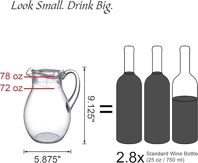 Amazing Abby - Bubbly - Plastic Pitcher (64 oz, 2 Quart), Clear Water Pitcher with Lid, Fridge Jug, BPA-Free, Shatter-Proof, Great for Iced Tea, Sangria, Lemonade, Juice, Milk, and More