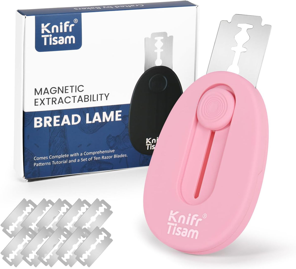 Extractable & Magnetic Bread Lame Dough Scoring Tool, Professional Sourdough Scoring Tool for Sourdough Bread Baking & Bread Making Tools 10 Razor Blades- Pink
