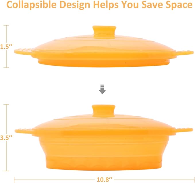Microwave Steamer Cooker Collapsible Bowl-Silicone Steamer Cookware with Handle Lid for Vegetables Fish Prep Meal Food with Removable Rack BPA Free, Easy to Store, Freezer & Dishwasher Safe, Orange