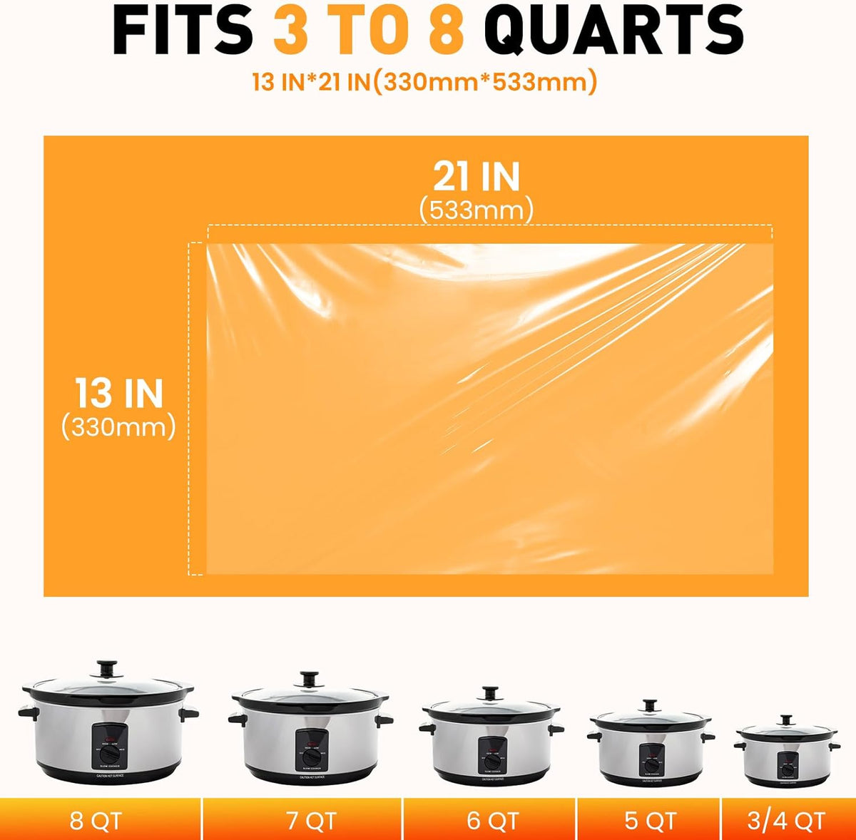 60 Pack Slow Cooker Liners, Large Size 13"x 21" Cooking Bags Disposable Pot Liners, Plastic Slow Cooker Bags Fits 3-8 Quarts, BPA Free, Suitable for Oval & Round Pot