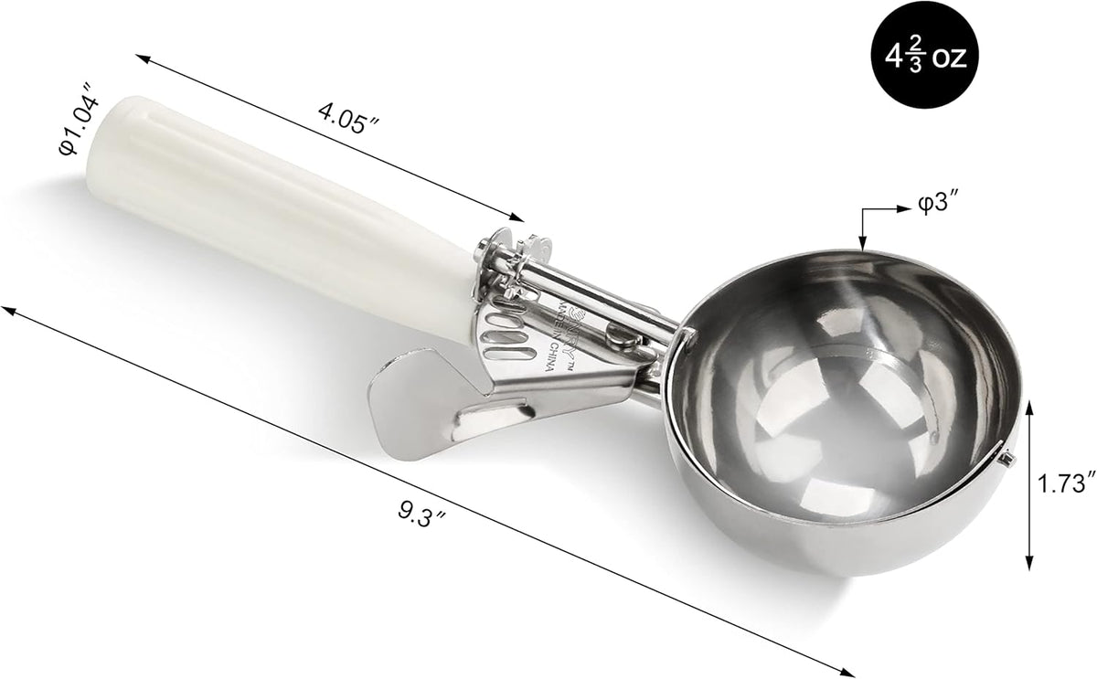 New Star Foodservice 34745 Commercial-Grade Thumb Press Food Disher/Ice Cream Scoop, 18/8 Stainless Steel, 4.67 oz, Size 6, White