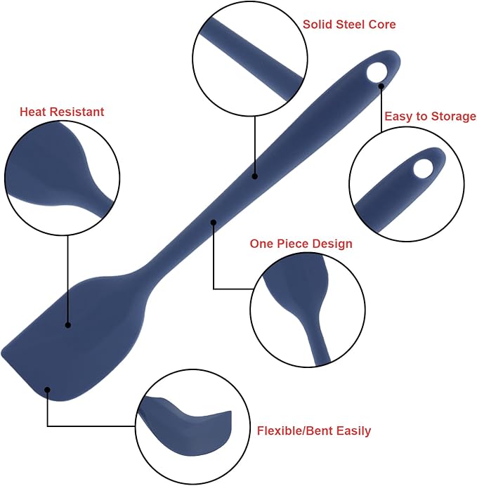 Silicone Spatulas Set, Rubber Spoon Spatula Heat Resistant Spoonula One Piece Design Seamless Spatula Non-Stick Scrapers Baking Mixing Tool (Dark Blue)