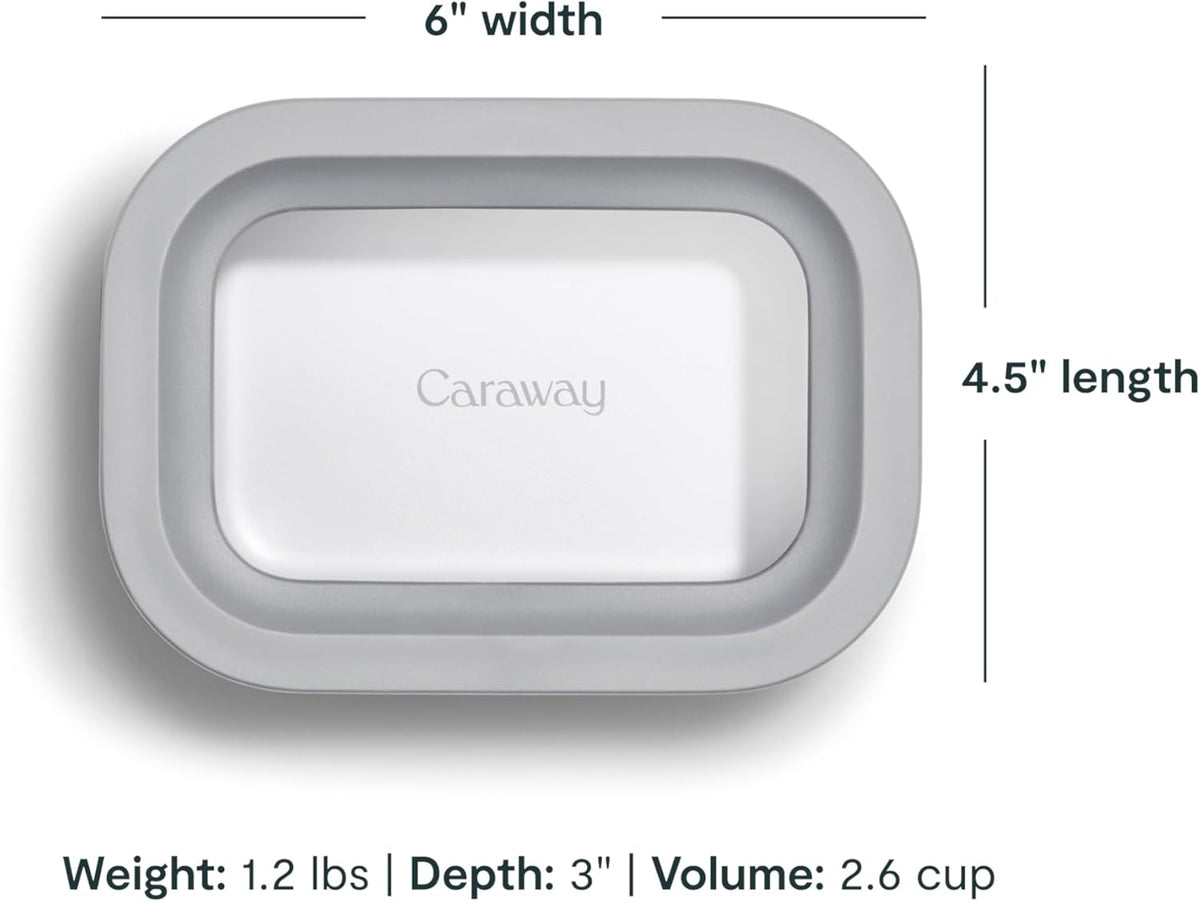 Caraway Mini Rectangle Food Storage Container - 2.6 Cup Glass Storage Container for Food - Non-Toxic Ceramic-Coated Glass - Air Release Technology - Compact & Stackable Design - Gray