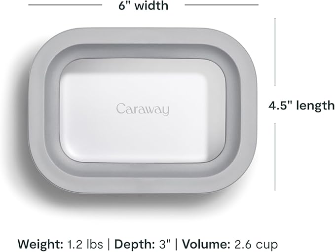 Caraway 6pc Glass Food Storage Set - 2.6 Cup Storage Containers For Food (6) - Non-Toxic Ceramic-Coated Glass - Air Release Technology - Compact & Stackable Design - Gray