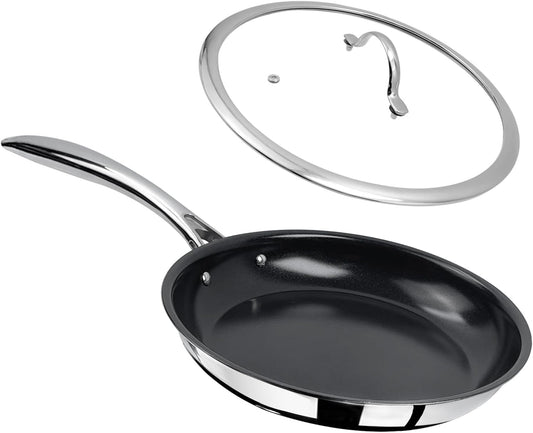 12" Nonstick Ceramic Frying Pan with Lid - PFOA & PTFE-Free, Oven & Broiler-Safe - Thick 2.5mm Four-Layer Construction, Anti-Scalding Handle for All Stovetops (Induction/Gas etc)