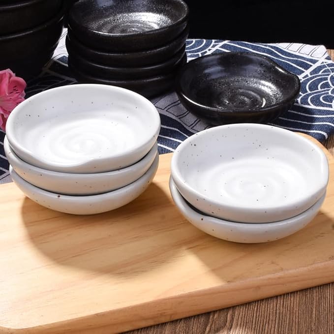 3.1 Inch Porcelain Side Dish Bowl Seasoning Dishes Soy Sauce Dishes Dipping Sauce Bowls-Set of 5,Soy Sauce Dish with Mouth(White)