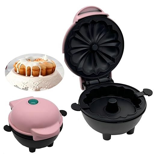 Cake Maker Lava Cake Maker Mini Donut Maker Waffle Maker Pancakes Maker Machine for Breakfast, Snacks, Desserts Non-stick Surface, Cake Machine, Double-sided Heating, Pink
