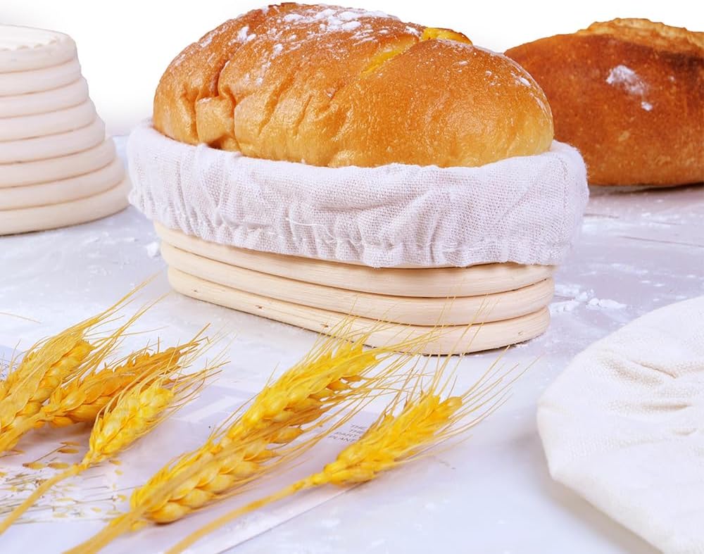 Premium Bread Proofing Basket Set – 9" Round & 10" Oval Sourdough Baskets with Dough Whisk, Bread Lame, Scraper & Silicone Brush – Rattan Bread Baking Kit for Perfect Fermentation & Artisan Loaves