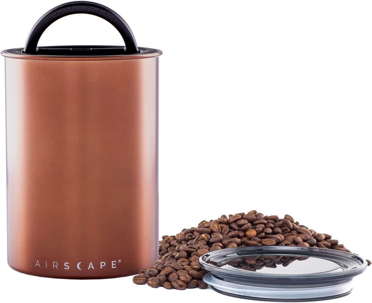 Planetary Design Airscape Stainless Steel Coffee Canister | Food Storage Container | US Patented Inner Plunger Lid REMOVES Excess Oxygen | Don't Buy airtight, Buy AIR-Less | (Medium, Brushed Copper)