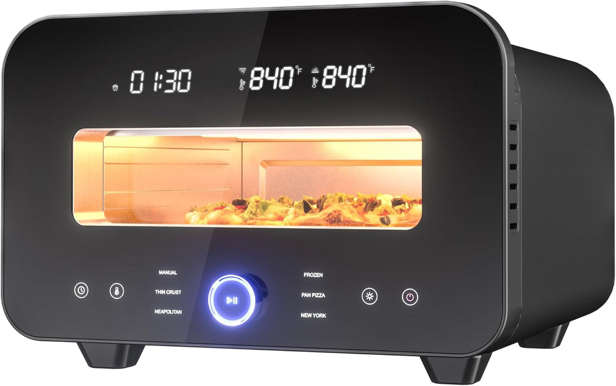 1700W Countertop Electric Pizza Oven, Heats to 840℉ with Presets, 60-Minute Timer, Includes Pizza Stone & Peel, Indoor Outdoor Pizza Maker