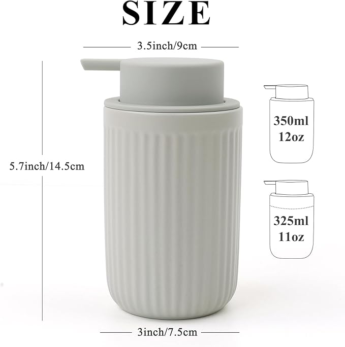 BosilunLife Dish Hand Soap Dispenser - Liquid Pump Soap Dispenser for Bathroom Decro 12oz Ceramic Kitchen Dish Dispenser with Rust-Proof Liquid Pump Modern Refillable Lotion Bottles