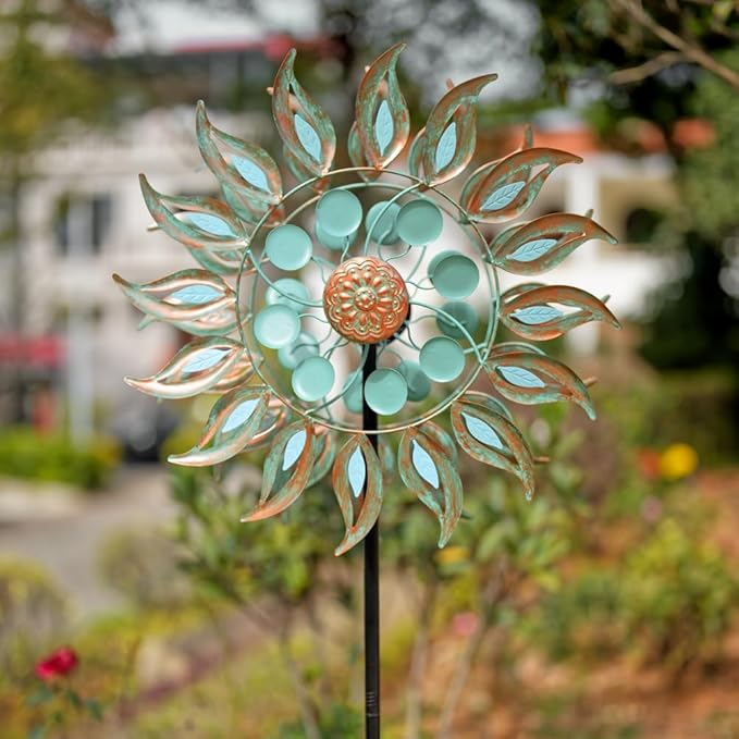 DREAMSOUL 24" Dia Large Wind Spinners Outdoor with 5 Prongs Stake, Metal Kinetic Wind Spinners for Yard and Garden