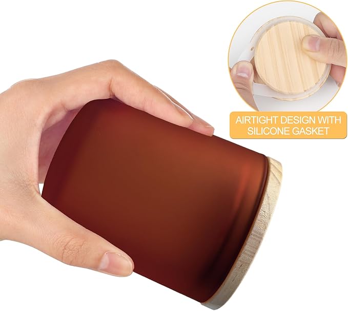 Thick Candle Jars for Making Candles 12 Pcs, 7 OZ Empty Jars with Wood Lids for Candle Making, Sample Container, Frosted Brown