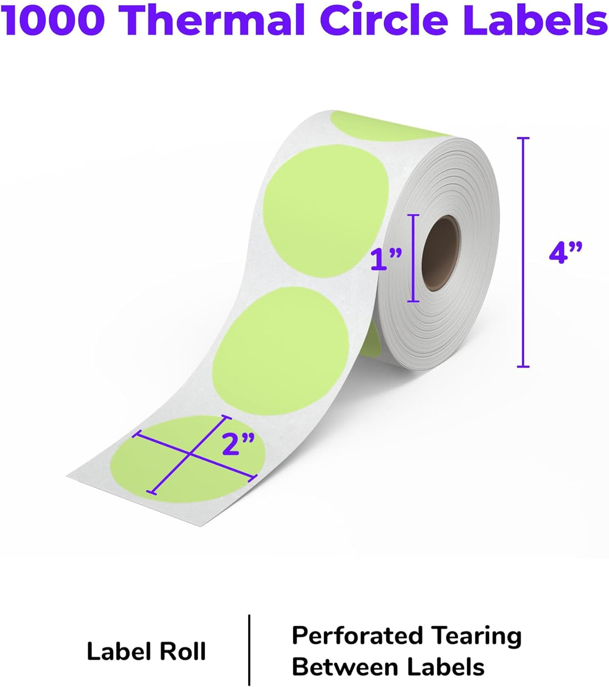 Rollo Circle Thermal Labels 2 Inch - Roll of 1,000 Round Sticker Labels - Multi-Purpose Direct Thermal Printer Stickers 2x2 (Green)