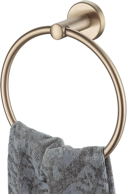 JQK Towel Ring Champagne Bronze, 304 Stainless Steel Hand Towel Holder for Bathroom Wall Mount, TR130-CB