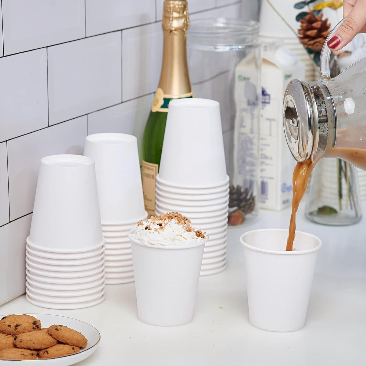 LITOPAK 270 Pack 10 oz Disposable Paper Coffee Cup, Drinking Cups for Water, White Paper Hot Coffee Cups, Suitable for Party, Picnic, Travel, and Events