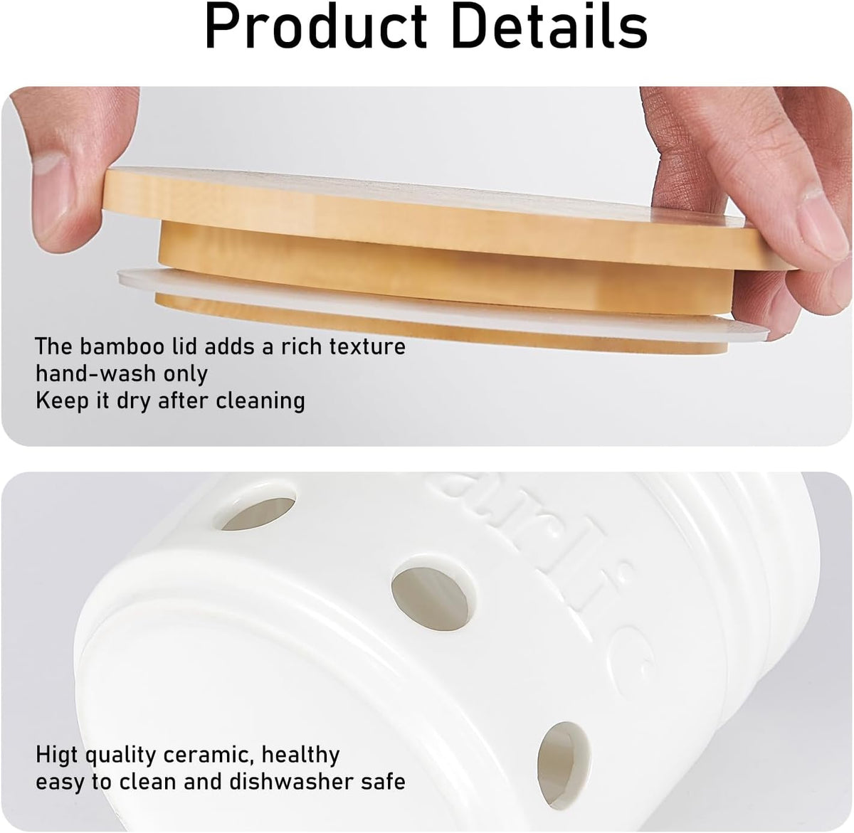 Garlic Keeper for Counter - Garlic Holder with Bamboo Lid,Garlic Container to Keep Your Garlic Cloves Fresh Longer,Large Ceramic Garlic Storage for Kitchen