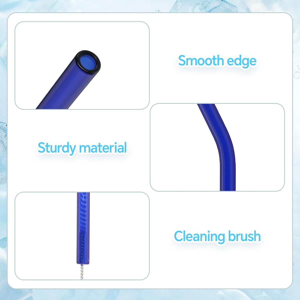 12 Pcs Reusable Glass Straws 8"x 8 mm Bent Glass Drinking Straws with Cleaning Brush for Tea, Smoothies, Milkshakes, Juices,Beverages(dark blue)