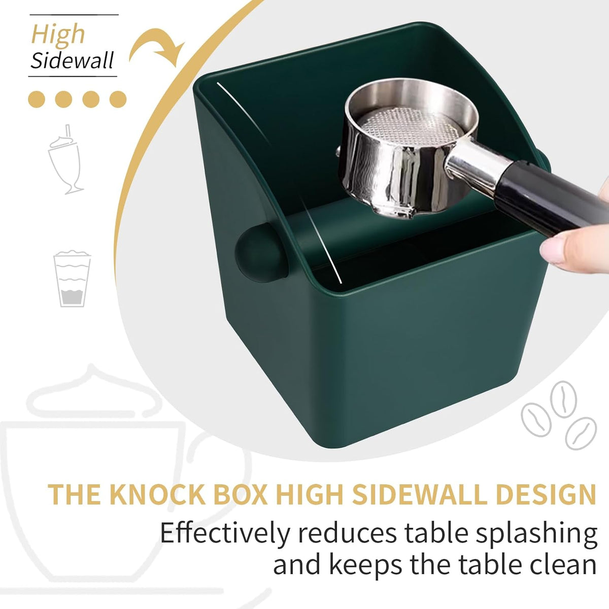 Large Square Knock Box Shock-absorbent Knock Box Espresso with Removable Knock Bar and Non-Slip Base Espresso Accessories for Home/Office (Large Green Knock Box)