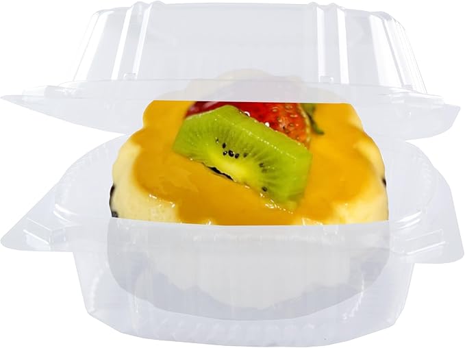 O'CREME Polystyrene Hinged-Lid Container 6 Inch Wide x 3.1 Inch High for Mini Cake Pan - Pack of 25