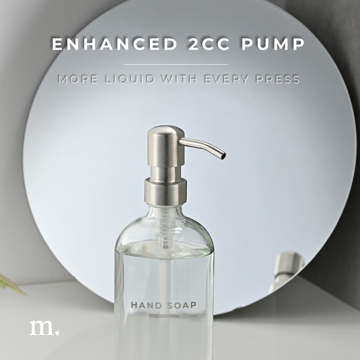 MaisoNovo Soap Dispenser 3-Piece Set | 16.9oz Clear Bottles with Silver Stainless Steel Pumps