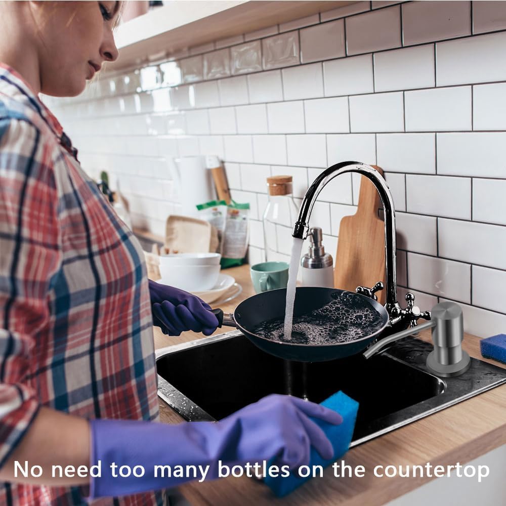 Soap Dispenser for Kitchen Sink, in Sink Soap Dispenser Pump, 47" Silicone Extension Tube Connect to The Soap Bottle Directly, Say Goodbye to Frequent Refills (Gray)