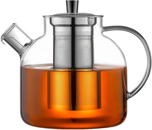 1500ml(50oz) Glass Teapot with Removable Infuser, Ehugos Stovetop Safe Large Tea Pot, Blooming and Loose Leaf Hand Crafted Kettle for Women and Adult with Stainless Infuser
