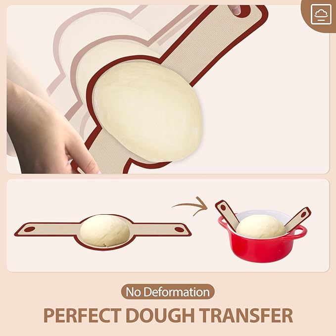 Silicone Bread Sling for Dutch Oven, 2 PCS Red Non-Stick & Reusable Bread Baking Supplies with Extra Long Handles, Easily Transfer Sourdough, Dishwasher Safe, Round