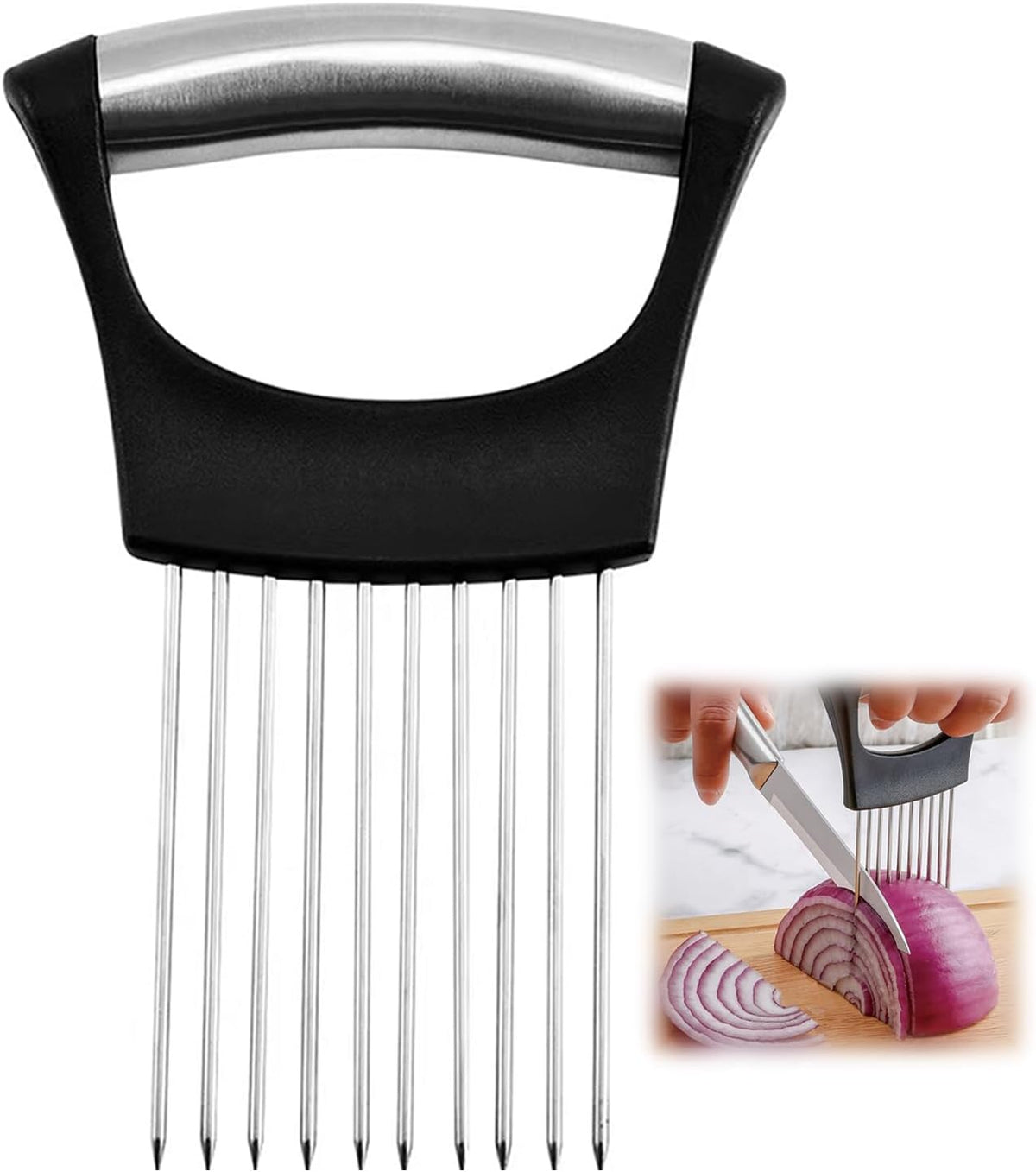 Stainless Steel Onion Slicer Holder, Onion Holder for Slicing & Onion Cutter, Tomato Slicer for Vegetables (Onions, Tomatoes, Potatoes, Avocados, Eggs), Kitchen Slicing Assistant Tool (A-1 PCS)
