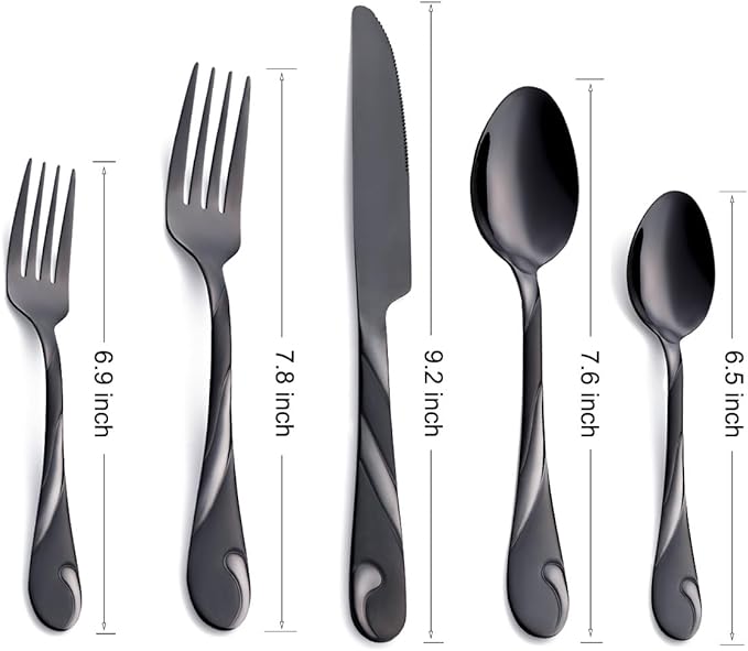 Black Silverware Set for 8, 40-Piece Stainless Steel Flatware Set, Shiny Black Metal Cutlery Set, Include Fork, Knife and Spoon Set, Dishwasher Safe