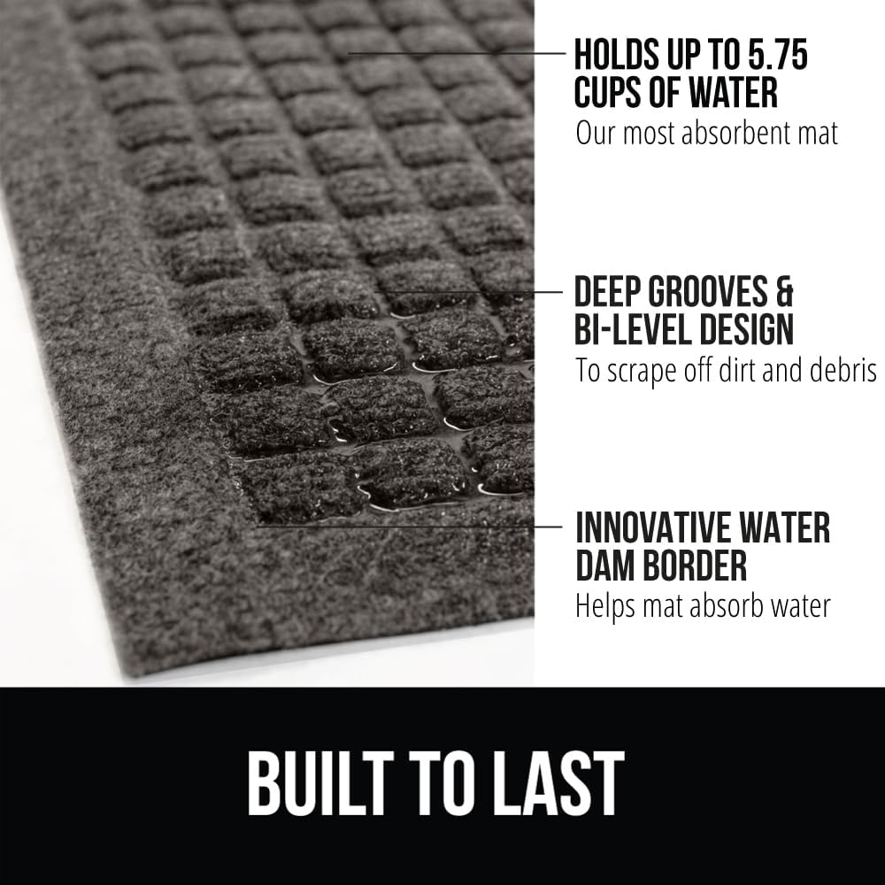 GORILLA GRIP Front Door Mat, 35x23, Indoor Outdoor Ultra Absorbent HydroAbsorb Doormat, Absorbs Up to 5.7 Cups of Water, Stain and Fade Resistant, Rubber Backing Doormats, Captures Dirt, Charcoal