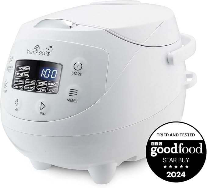Yum Asia Panda Mini Rice Cooker With Ninja Ceramic Bowl and Advanced Fuzzy Logic (3.5 cup, 0.63 litre) 4 Rice Cooking Functions, 4 Multicooker functions, Digital LED display - 120V