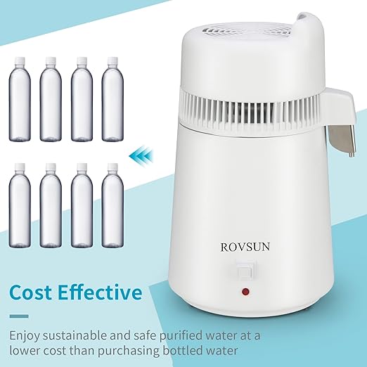 ROVSUN【Upgraded】 1.6 Gallon/6L Countertop Water Distiller with Flame-Retardant Material & BPA-Free Container, Home Distilled Water Machine Maker Distilling Water Purifier, Stainless Steel Interior