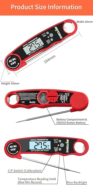 Digital Meat Thermometer with Bottle Opener - Waterproof Magnetic Instant Read Temperature Folding Probe for Cooking Hot Food Oil Fryer BBQ Grill Smoker Candy Liquids Beef Chicken Lamb Fish Pork