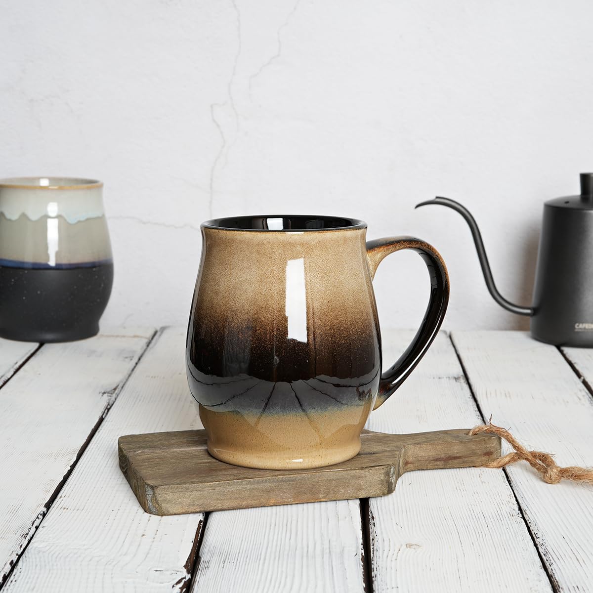 Bosmarlin Extra Large Ceramic Coffee Mug, 25 Oz, Dishwasher and Microwave Safe, Oversized Big Tea Cup for Office and Home, Reactive Glaze (Walnut)