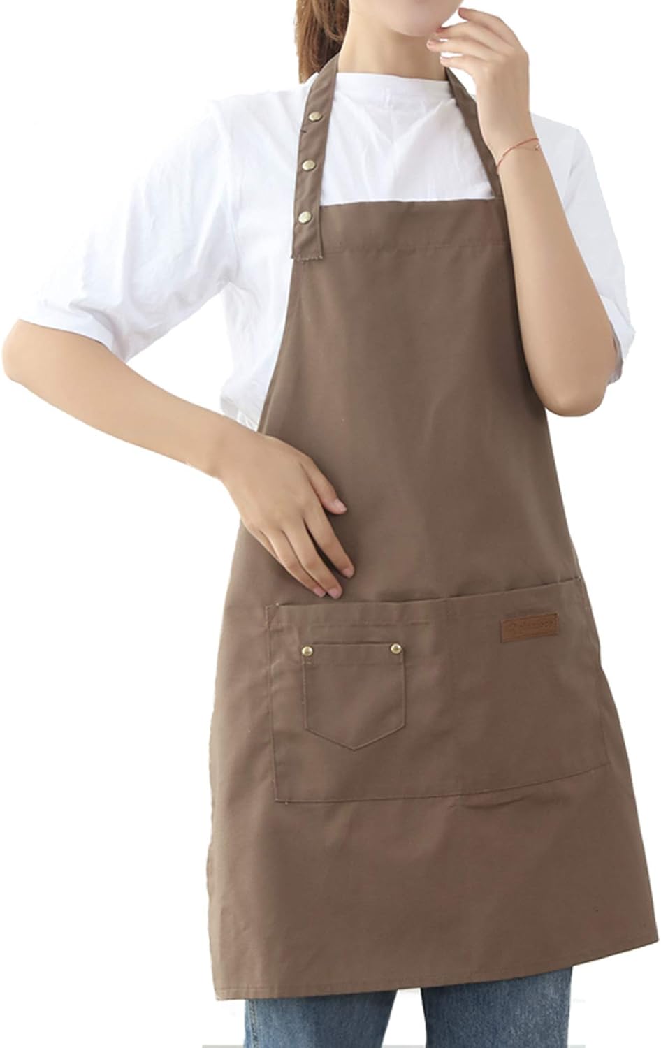 Aprons for Women Men BBQ Chef Cooking Artist Water Drop Resistant Canvas Adjustable Kitchen Apron with Pockets for Unisex Grill Baking Painting Art Stylist Dishwashing Comfortable Aprons (khaki)