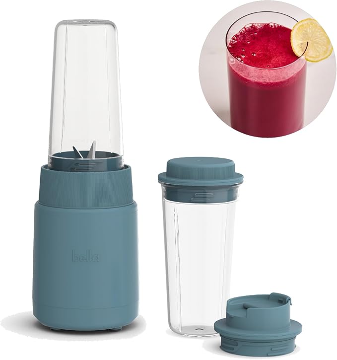 bella 6 Pcs Portable Rocket Blender, Juicer & Smoothie Maker, Press & Twist Design, EverGood™ & BPA Free Dishwasher Safe Parts, 4 Tip Stainless Steel Blade, Cord Wrap, 240 Watt Motor, Surf