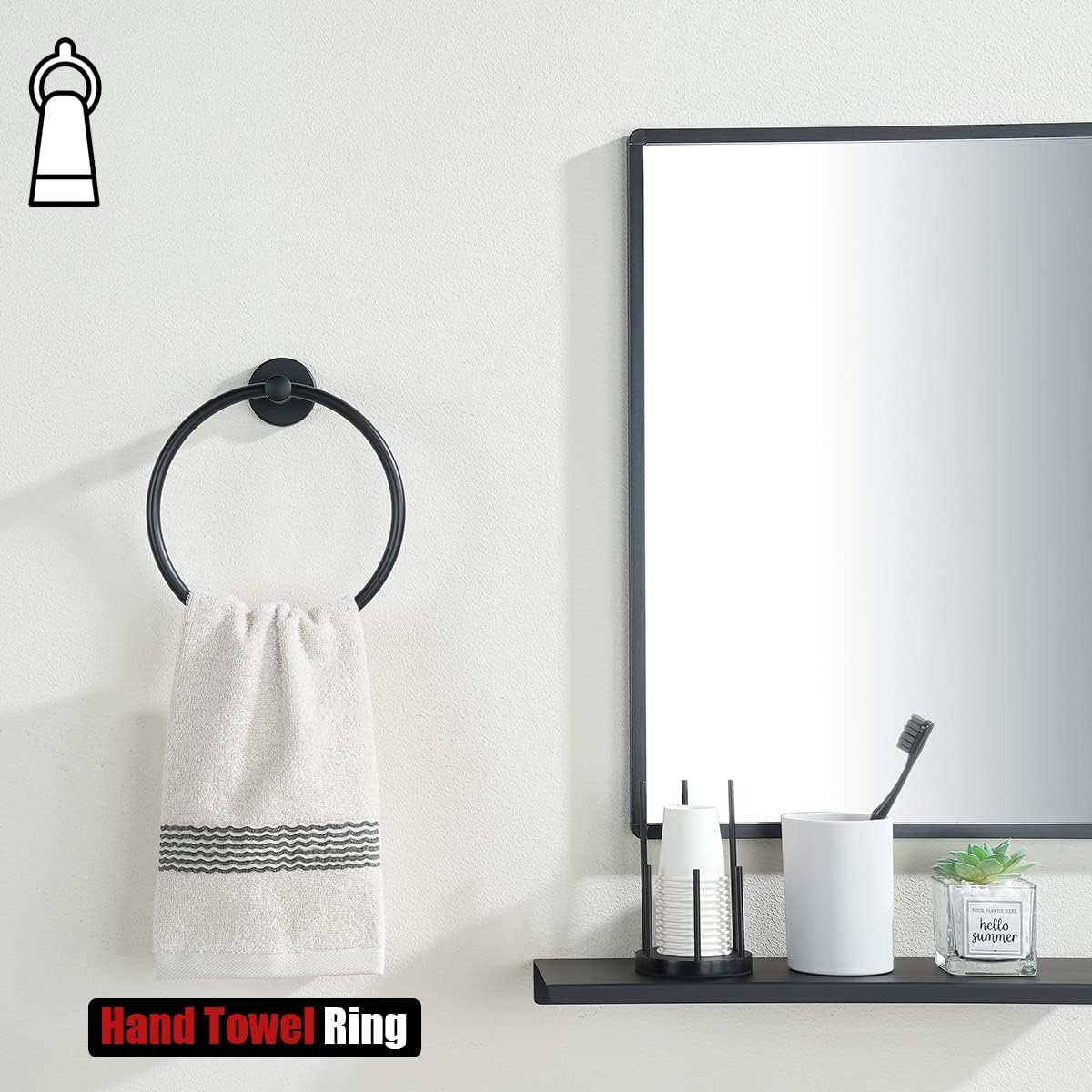JQK Black Towel Ring, 304 Stainless Steel Matte Black Hand Towel Holder for Bathroom, Wall Mount, TR130-PB