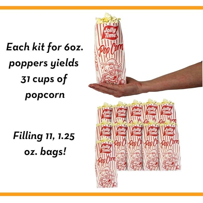 JOLLY TIME All in One Popcorn Kit, Portion Packets with Kernels, Oil and Salt for Movie Theater or Air Popper Machines (24 pack, 6oz Kettle)